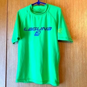 Laguna UV Guard boy’s 10 / 12 green BLUE rash guard stand collar swim shirt VGUC
